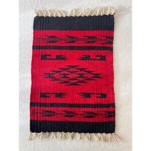 VTG Zapotec Geometric Handwoven Loomed Wool Textile Table Rug Matt 16.5" x 12” W